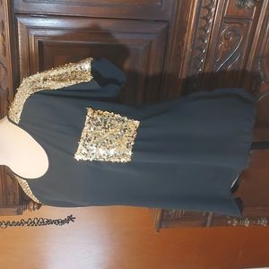ING Womens Black & Gold Sequined Blouse